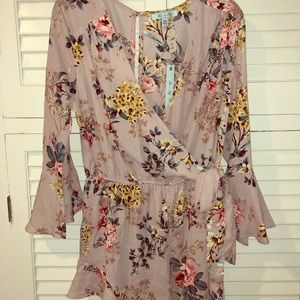 She & Sky Floral Blush Romper with Wrap detail MED